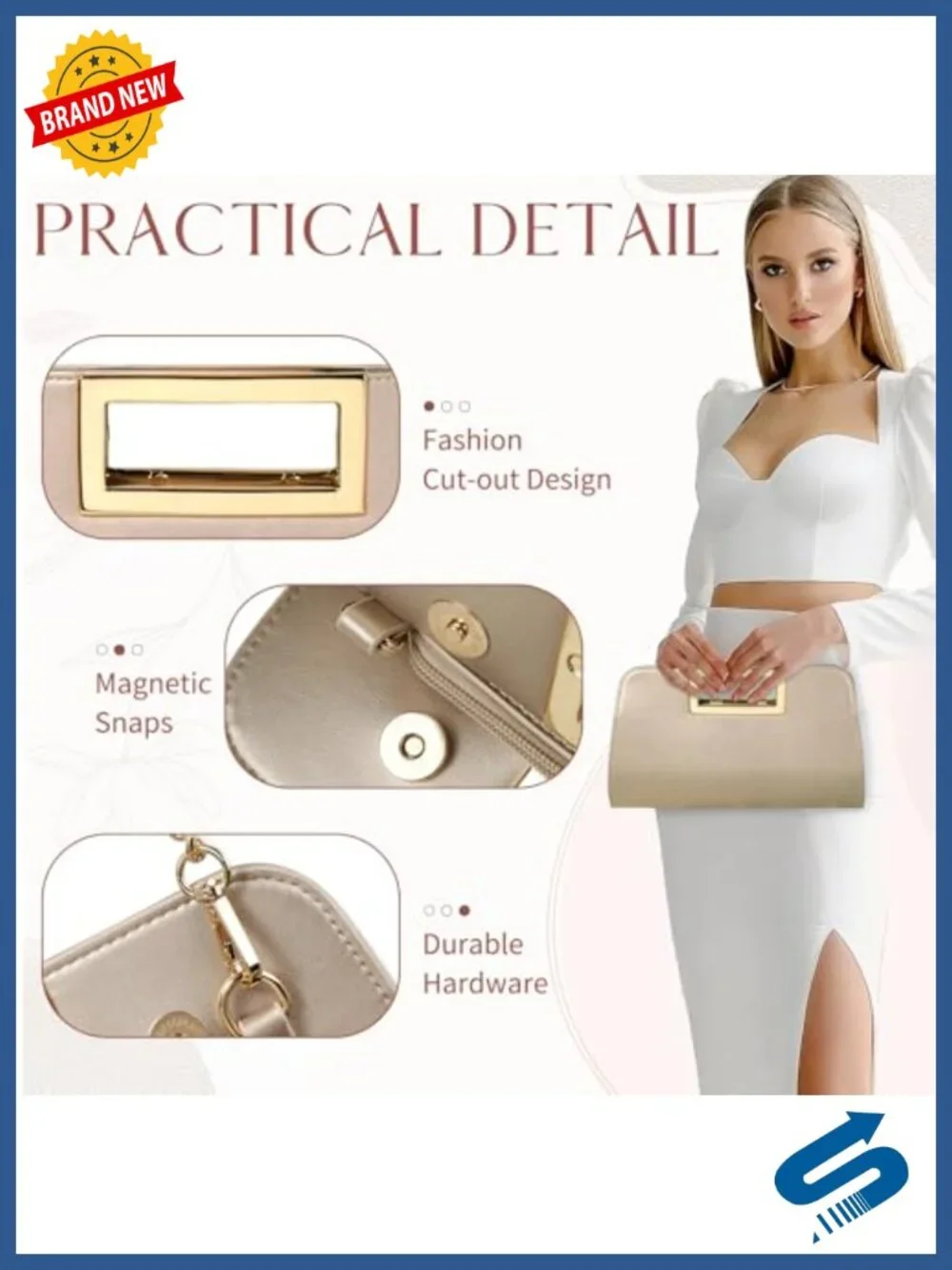 Vegan Leather Clutch Purse with Cut-Out Handle Evening Handbag Wedding Party